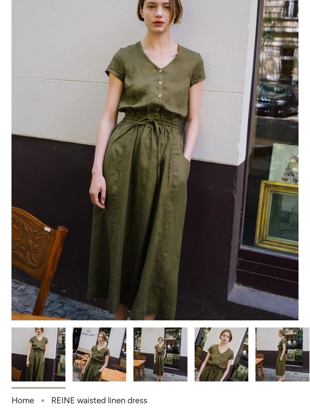 notPERFECTLINEN Juniper Green REINE Waisted Linen Dress